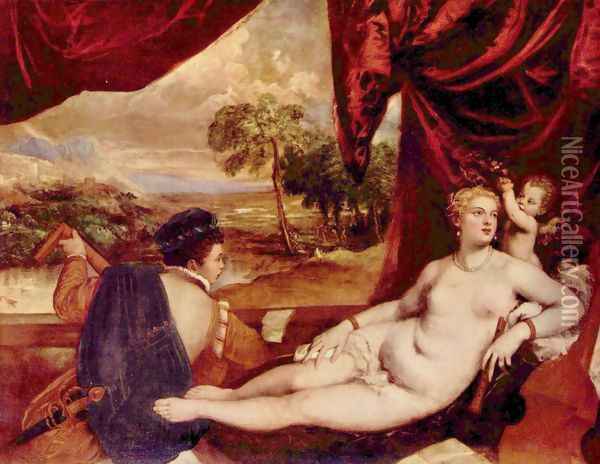 Venus and the lute player Oil Painting - Tiziano Vecellio (Titian)