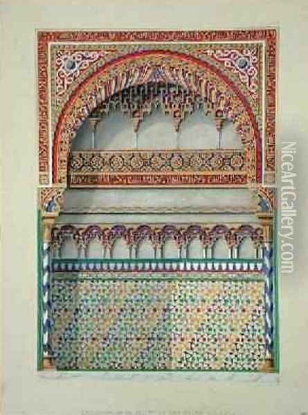 Elevation of an alcove in the Pateo del Agua Alhambra from The Arabian Antiquities of Spain Oil Painting - Murphy, James Cavanagh