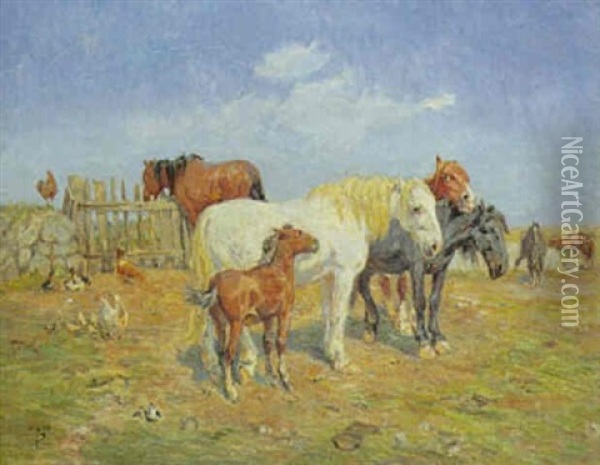 Heste Ved Vanderens Vaenge Oil Painting - Theodor Philipsen