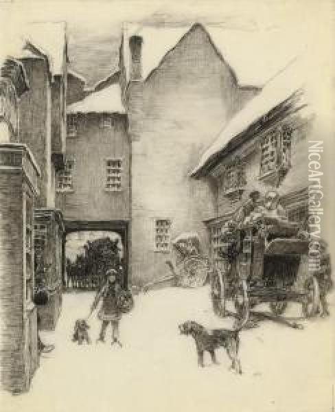 Unpacking The Carriage In A Courtyard Of An Inn Oil Painting - Cecil Charles Aldin
