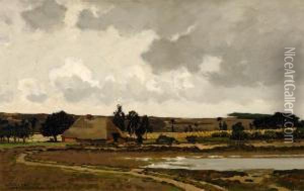 Landscape With Farm By A Fen Oil Painting - Dirk Wiggers