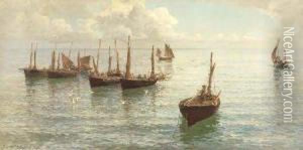 The Fleet At Anchor Oil Painting - Hamilton Macallum