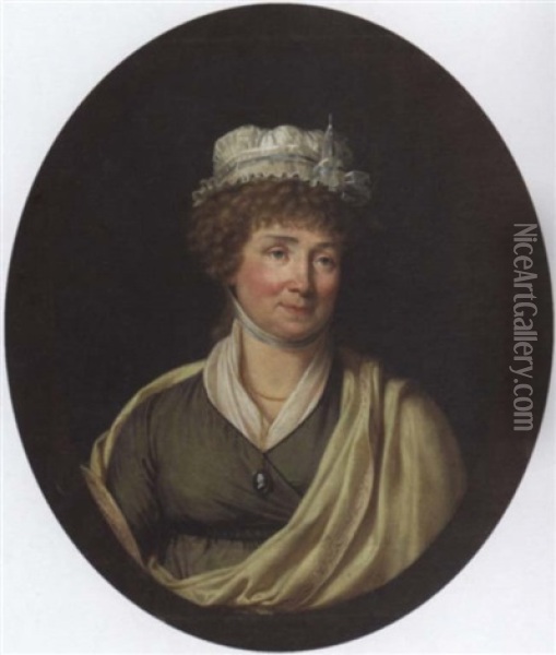 Portrait Of The Marquise De Groslier, Nee De Fuligny-damas With A Cameo Pendant Oil Painting - Francois-Xavier Fabre