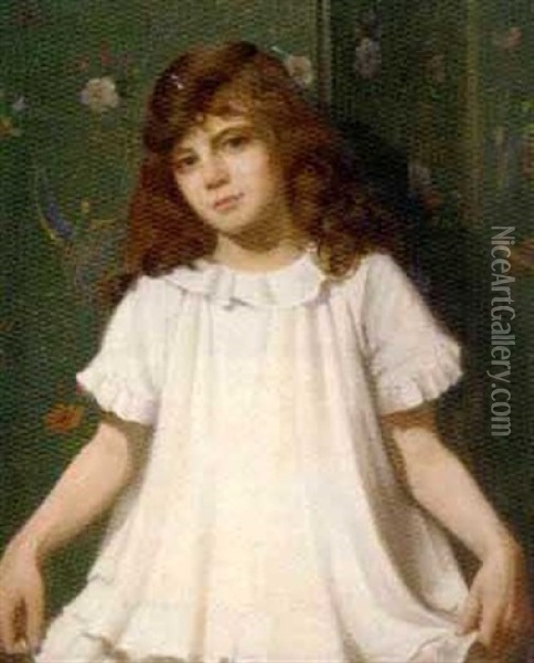 Portrait Of A Girl In A White Dress Oil Painting - Walter Bonner Gash
