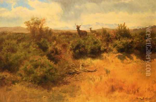 Stag and Doe in a Landscape Oil Painting - Rosa Bonheur