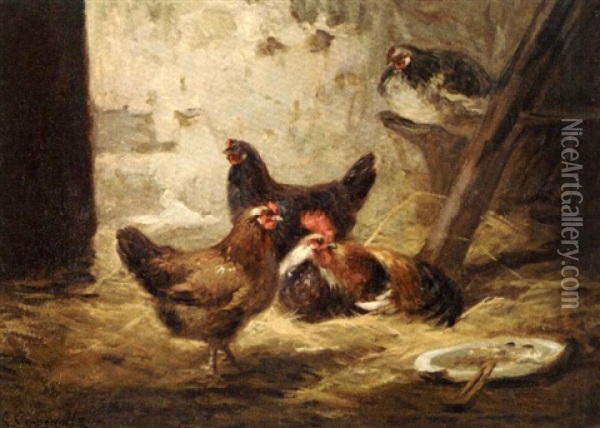 Coqs Et Poules Oil Painting - Edmond Van Coppenolle