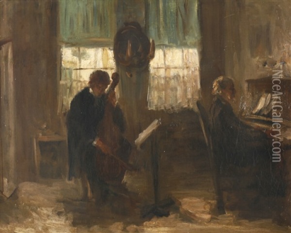 Interior With Two Musicians Oil Painting - Jozef Israels