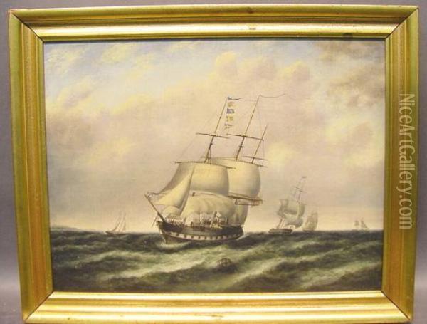 Ships In Rough Coastal Waters Oil Painting - Thomas Doughty