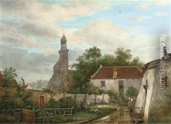 Washing Day In A Dutch Town Oil Painting - Bruno van Straaten the Elder