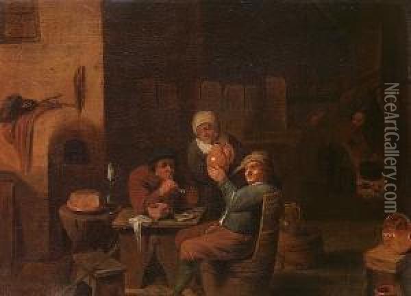 Peasants In A Cottage Interior Oil Painting - Maarten Van Heemskerck