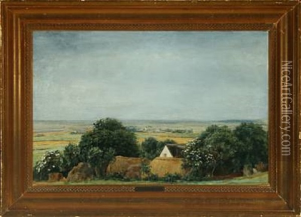 Landscape With View Over Fields And Town Oil Painting - Niels Groenbek Rademacher