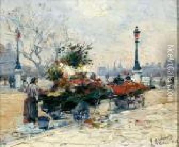 Le Marche Aux Fleurs Oil Painting - Gustave Madelain
