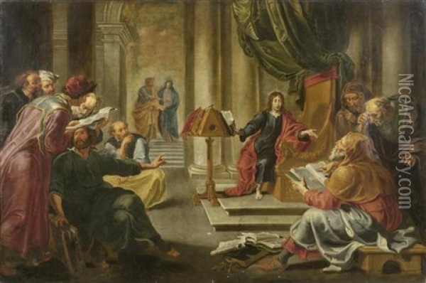 Christus Von Den Schriftgelehrten Umgeben Oil Painting - Willem van Herp the Elder
