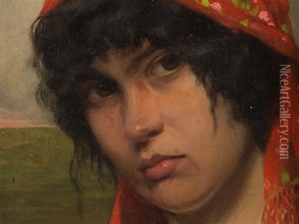 Portrait Of A Gypsy Girl Oil Painting - Franz Obermueller
