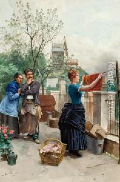Laundry Day, Montmarte Oil Painting - Jules Worms