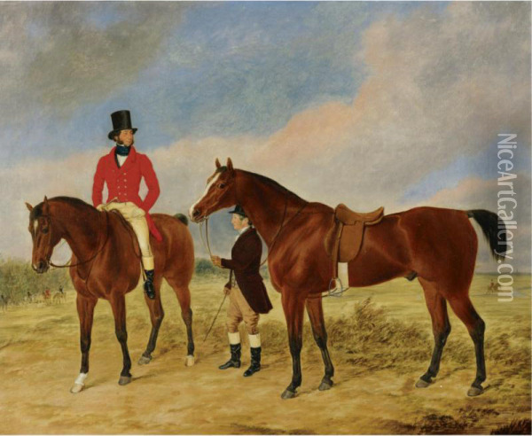 Gentleman With A Horse And Groom Oil Painting - George Morley