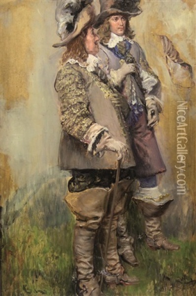 Zwei Musketiere Oil Painting - Wilhelm Karl Raeuber