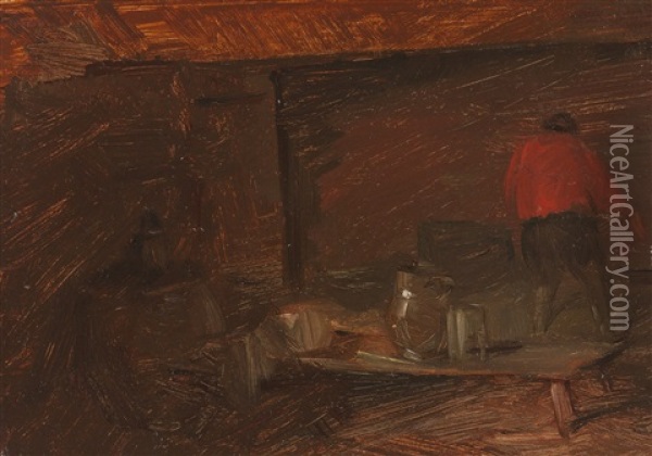 Innenraum Mit Rotjacke Oil Painting - Wilhelm Busch