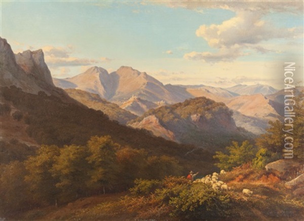 Ideale Landschaft Mit Schafern In Den Albaner Bergen Oil Painting - August Bromeis