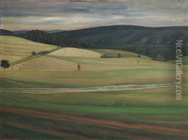 Die Landschaft Mit Dem Wanderer Oil Painting - Adolf Jutz