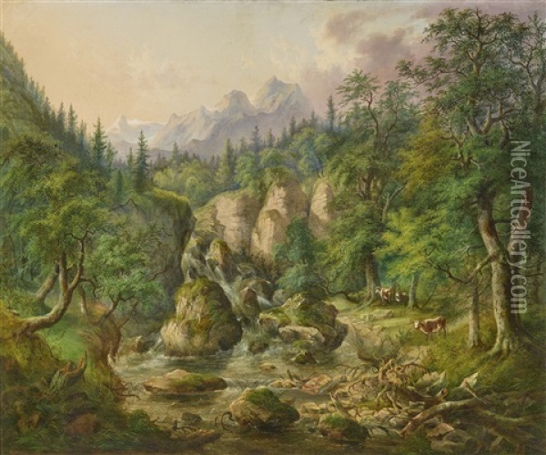 Gebirgslandschaft Mit Blick Auf Watzmann Und Schonfeldspitze Oil Painting - Adolf Heinrich Lier