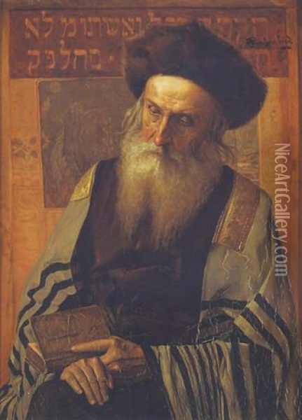 Rabbi In Synagoge Oil Painting - Alois Heinrich Priechenfried