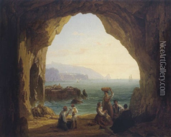 Grotte Von Sorrento Und Aussicht Auf Das Capp Mahea Oil Painting - Thomas Ender