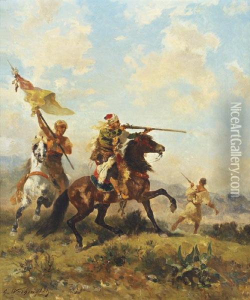 Une Escarmouche. Oil Painting - Georges Washington