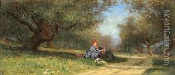 Country Couple Oil Painting - Alfred Wordsworth Thompson