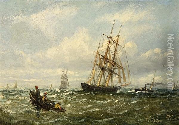 Shipping At Sea Oil Painting - Adolphus Knell
