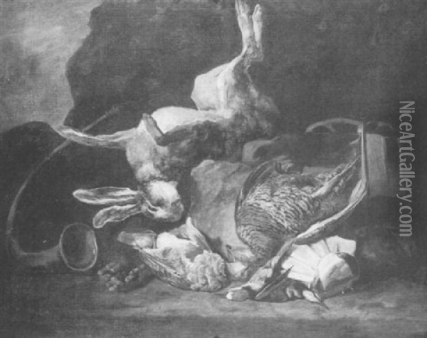 A Still Life Of A Hare, Game And Hunting Implements Oil Painting - Jan Fyt