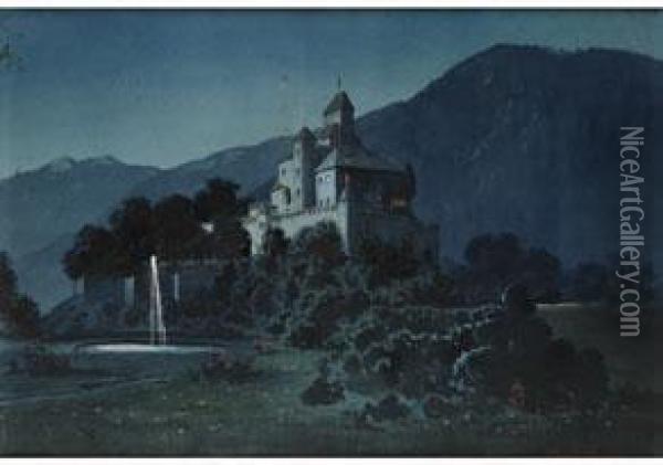 Schloss Welfenstein Bei Sterzing Im Mondschein Oil Painting - Martin Pyritz Meyer