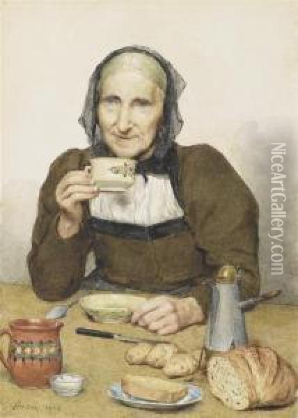 A Simple Meal Oil Painting - Albert Anker
