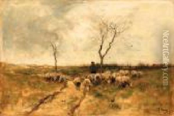 A Shepherd With His Flock Oil Painting - Anton Mauve