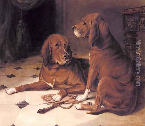 Two Hounds in a Great Hall Oil Painting - William Luker