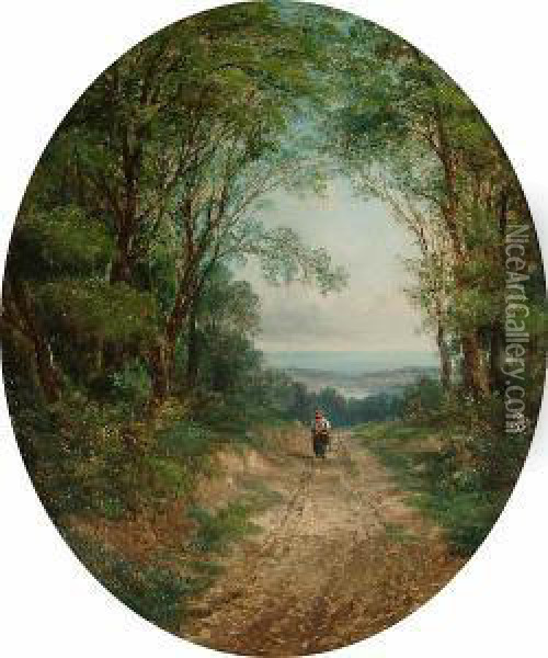 Figure On A Woodland Track Oil Painting - J. Mundell