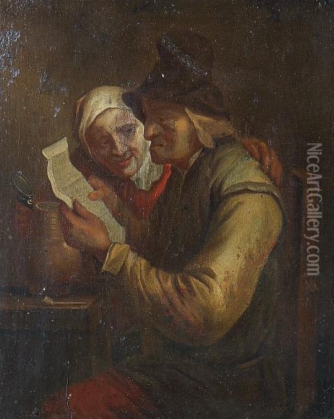 Topers In An Interior Reading A Letter Oil Painting - David The Younger Teniers