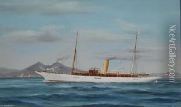 Ritratto Dello Steam Yacht Narcissus Al Largo Di Napoli Oil Painting - Antonio de Simone