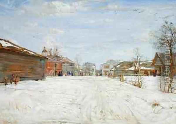 Street Scene in Winter Oil Painting - Isaak Israilevich Brodsky
