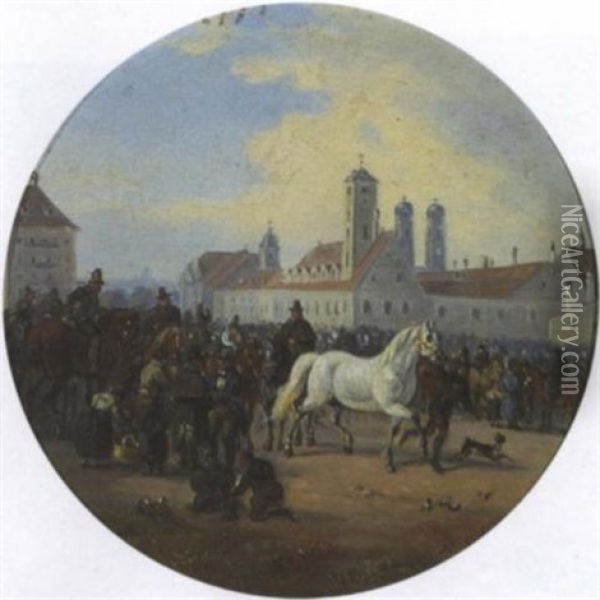 Pferdemarkt Bei Der Maxburg In Munchen Oil Painting - Alois Bach