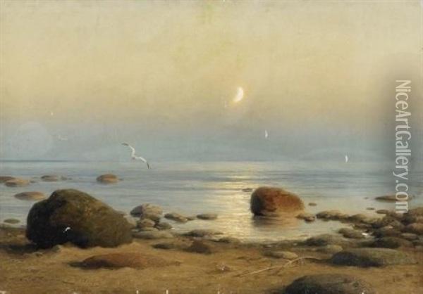 Stille See An Der Baltischen Kuste Oil Painting - Oskar Adolfowitsch Hoffmann