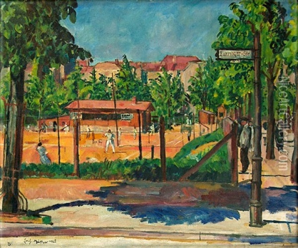 Tennisplatze (wurttembergische Ecke Zahringer Strase) Oil Painting - Erich Buettner