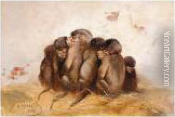 Monkeys Oil Painting - Nikolai Egorovich Sverchkov