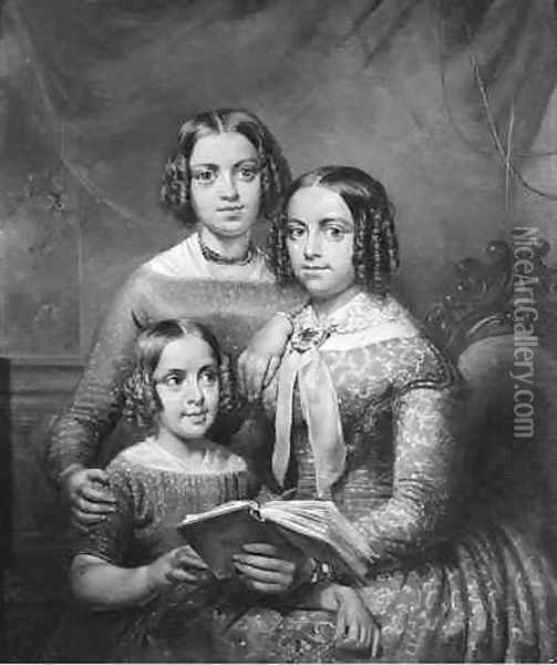 A group portrait of three sisters Oil Painting - Lambertus Johannes Hansen