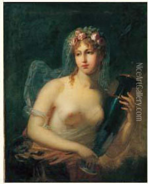 Portrait De Jeune Femme En Hebe Oil Painting - Jacques Antoine Vallin