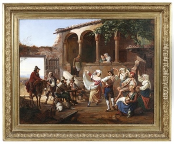 Tanzende Romische Landleute Vor Einer Osteria Oil Painting - Ernst Heinrich Wilhelm Hampe