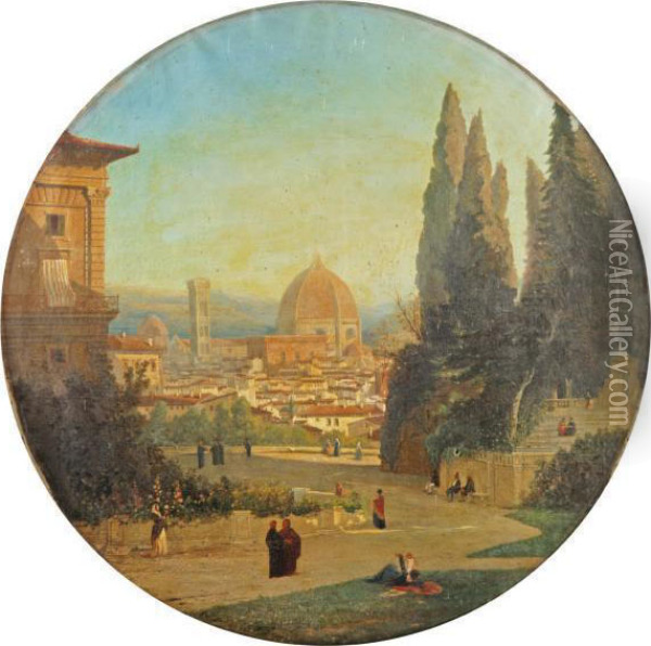 Vue Panoramique De La Cathedrale De Florence Oil Painting - Louis Auguste G. Leconte De Roujou