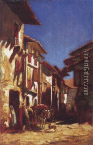 Scene De Village Oil Painting - Pierre-Edmond-Alexandre Hedouin