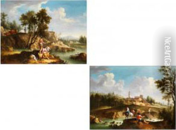 Paar Sudliche Landschaften Mit Figurenstaffage Oil Painting - Joseph Stephan