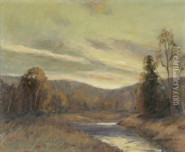 River Landscape At Sunset Oil Painting - Ernest Albert